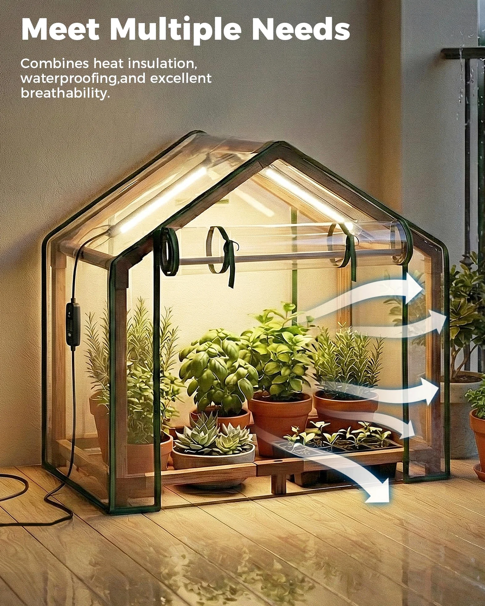 Bamworld Mini serre d'intérieur avec lampes de culture, petite tente de culture, réutilisable, portable, maison chaude avec housse en polyéthylène et fenêtre de ventilation pour le démarrage des