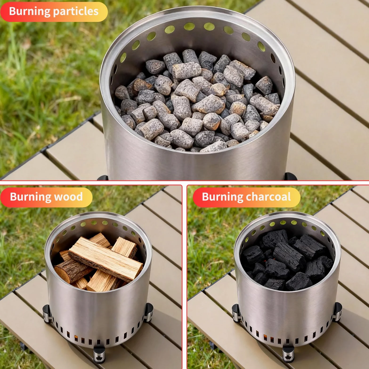 Foyer d'extérieur portable sans fumée en acier inoxydable pour camping, jardin, terrasse, installation facile, rangement compact