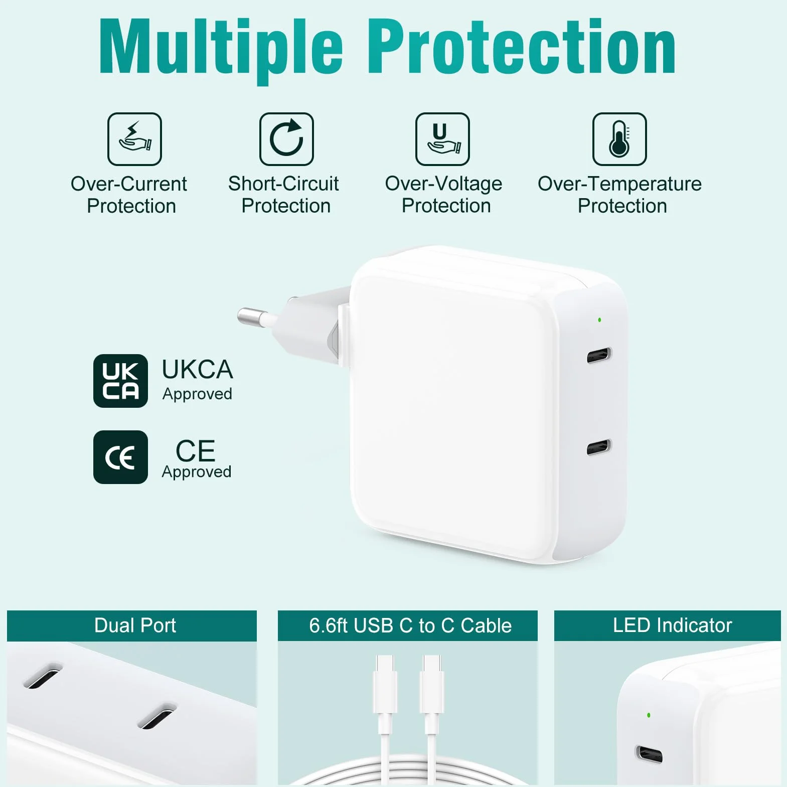 Chargeur MacBook 67W USB C 65W Rapide avec Câble 2M pour MacBook Air/Pro, iPad Pro/Air