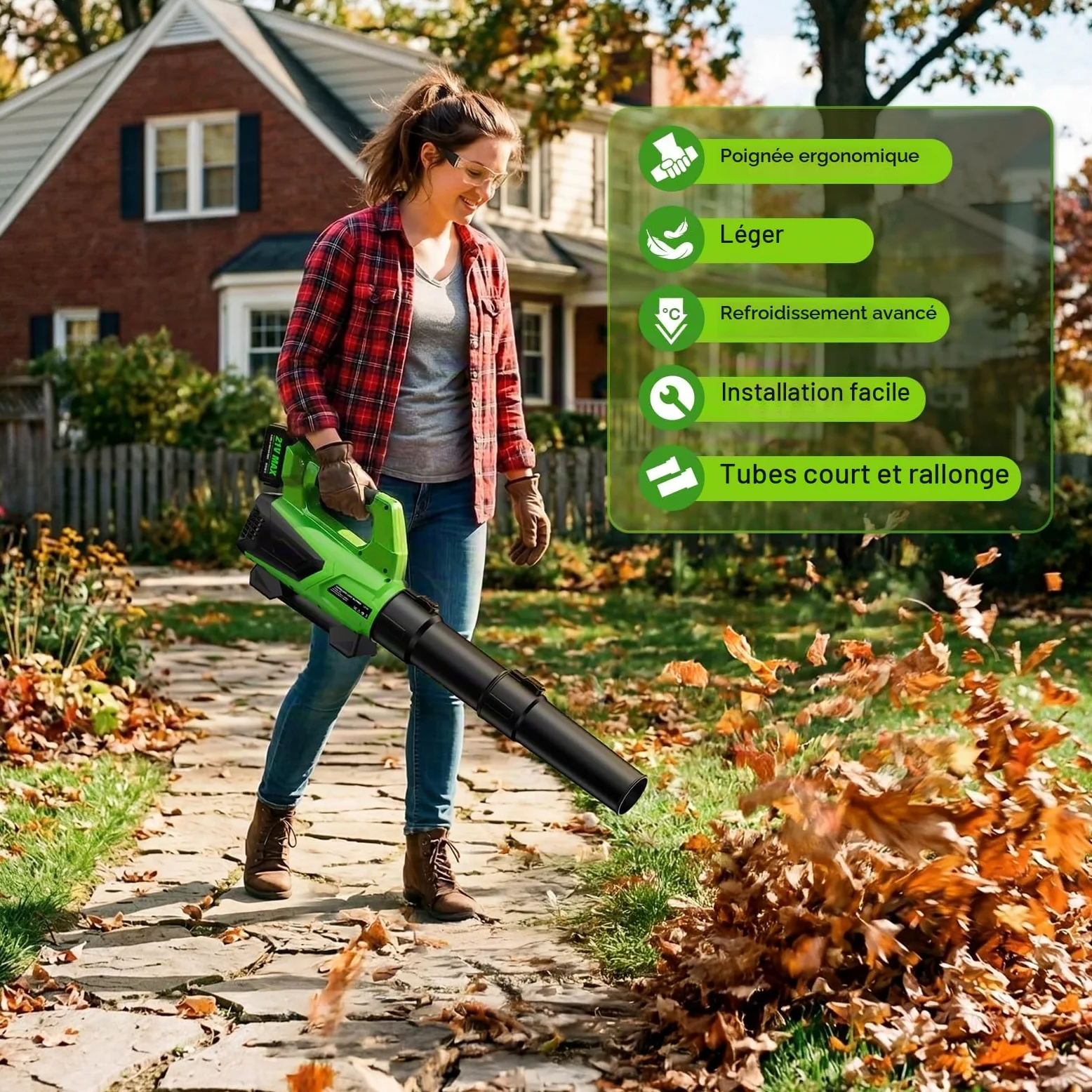 SOARFLY Souffleur de Feuilles sans Fil avec 2×4,0Ah Batterie et Chargeur, Moteur 21V 19 000 TR/Min, 257 km/h / 985 m³/h, Vitesse réglable, léger pour Jardin, terrasse et allée