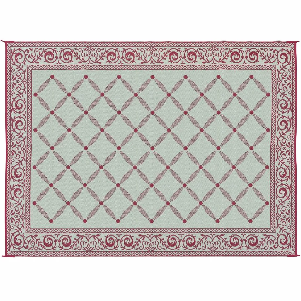 Stylish Camping 119125 Tapis de paille en plastique réversible de 2,7 x 3,7 m, grand tapis de sol pour extérieur, camping-car, terrasse, jardin, pique-nique, plage, camping (bordeaux/beige)