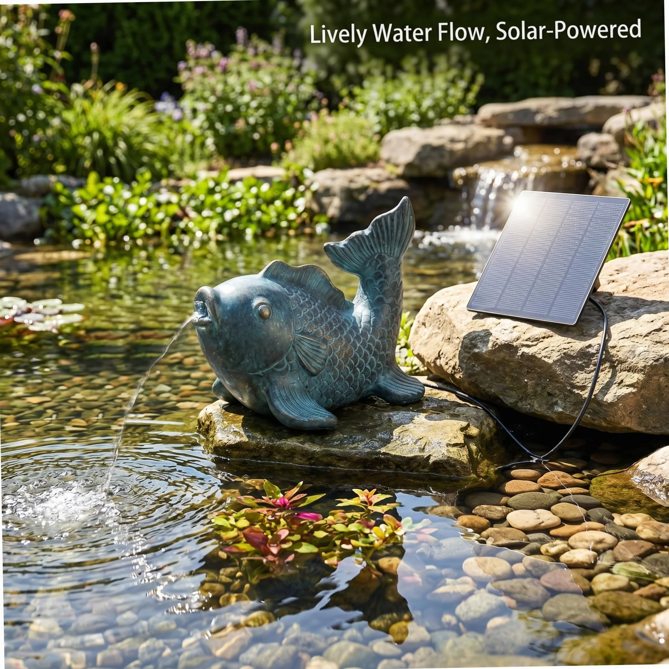Cracheur d'étang Solaire Poisson Fontaine Décor Résine Jardin 6,89x6,30x5,51 Pouces