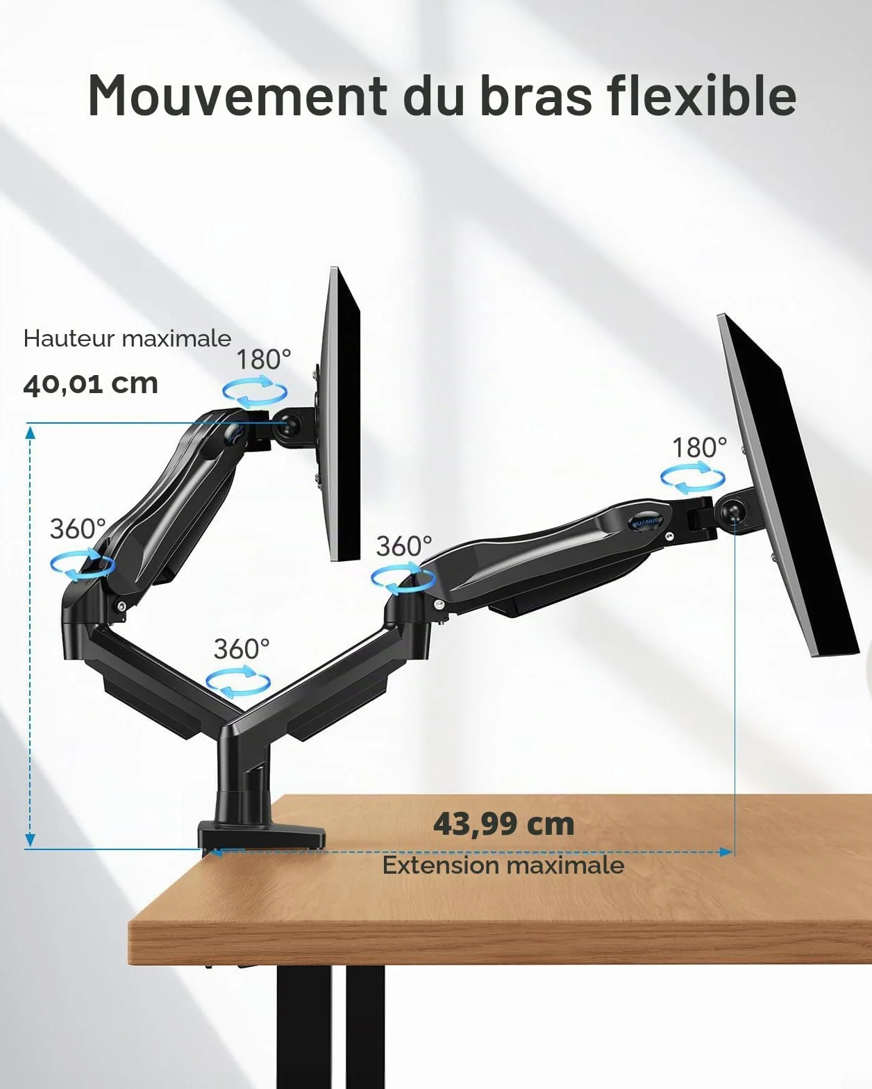 HUANUO Support Écran PC 2 Écrans 13-32 Pouces, Bras VESA 75x75/100x100mm Noir