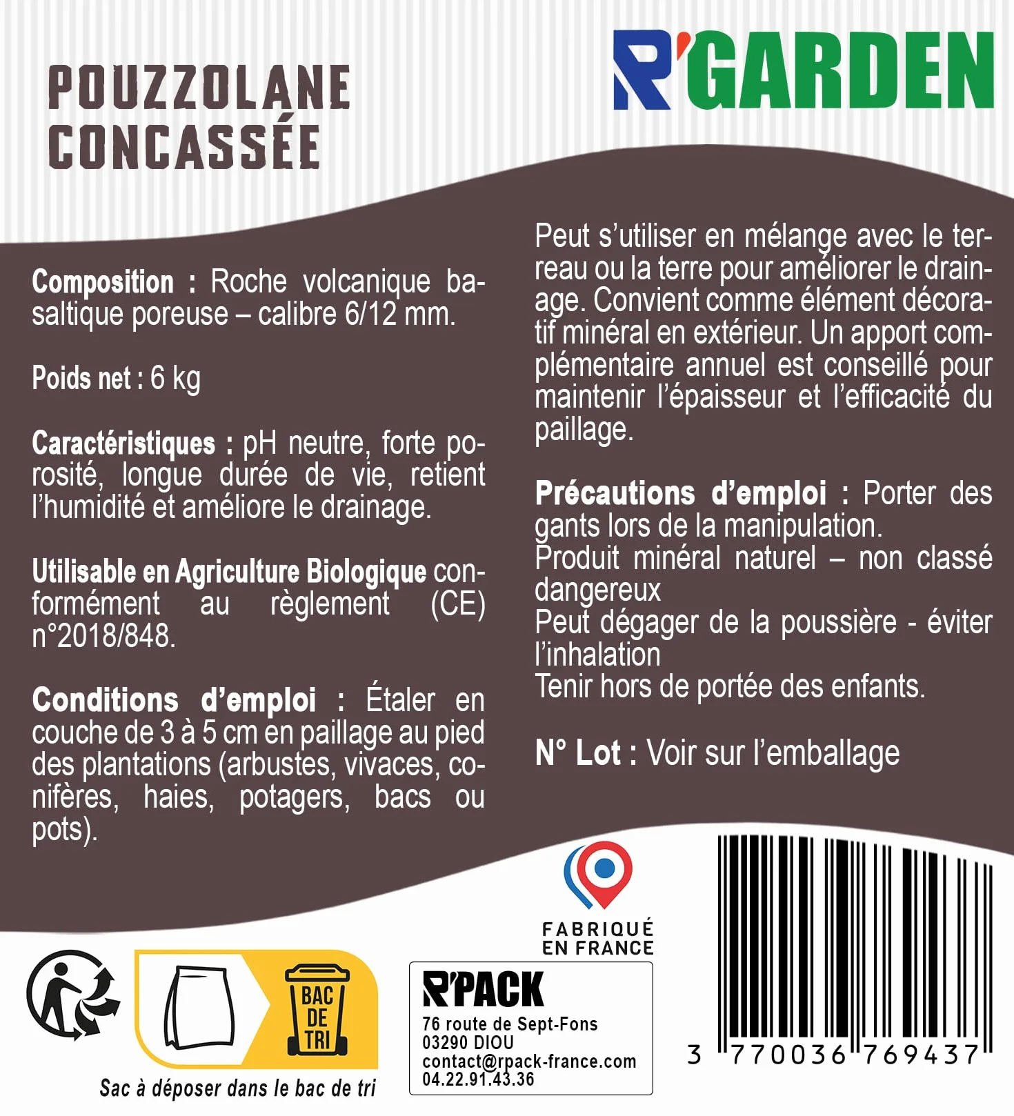 Pouzzolane concassée 6/12 mm Roche volcanique naturelle pour paillage drainage pH Neutre Longue durée 2 kg