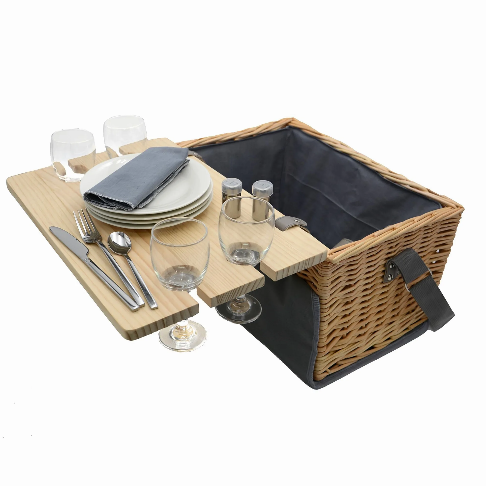 UNUS Panier de pique-nique complet pour 4 personnes 33 pièces avec table de service, couverture de pique-nique et vaisselle