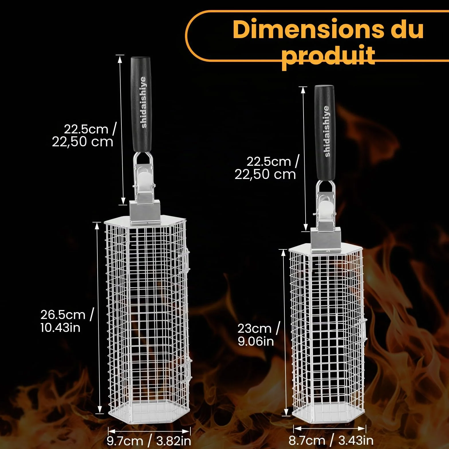 Panier à Barbecue Acier Inoxydable 304 Poignée Détachable 2 Pièces Ustensiles Grill Cuisine Exterieur Camping