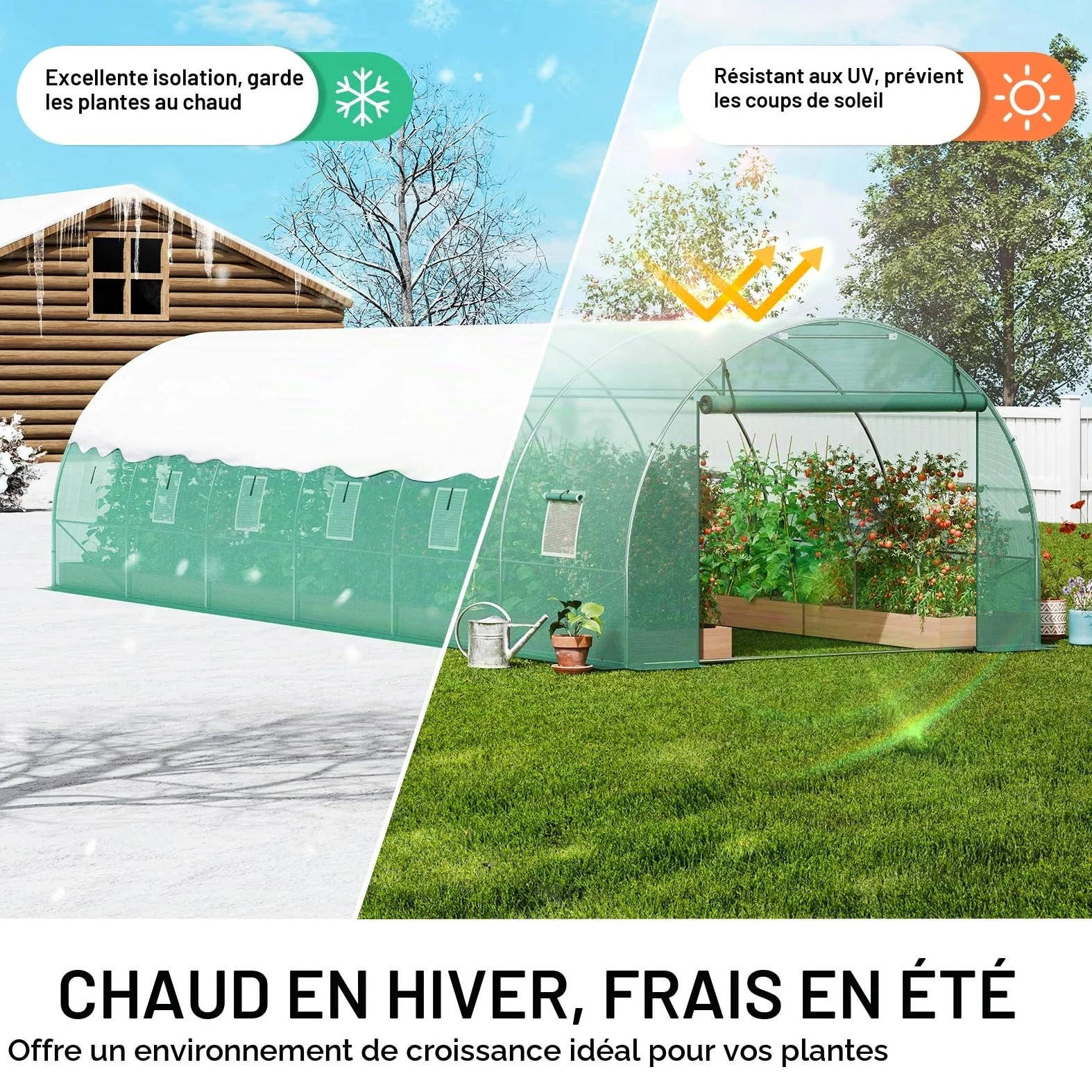 VEVOR Serre Tunnel Jardin, 890x295x198 cm, Tente Abri Plantes avec Cadre en Acier Galvanisé, Couverture en PE Verte, Porte à Glissière Enroulable, 12 Fenêtres, pour Extérieur Cultiver Légumes Fleurs