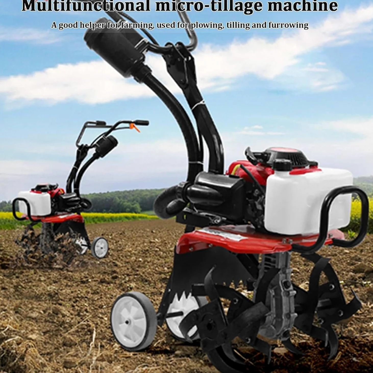Motoculteur à essence 4 temps automoteur avec 4 lames pour un labourage efficace du sol et une vitesse de rotation élevée