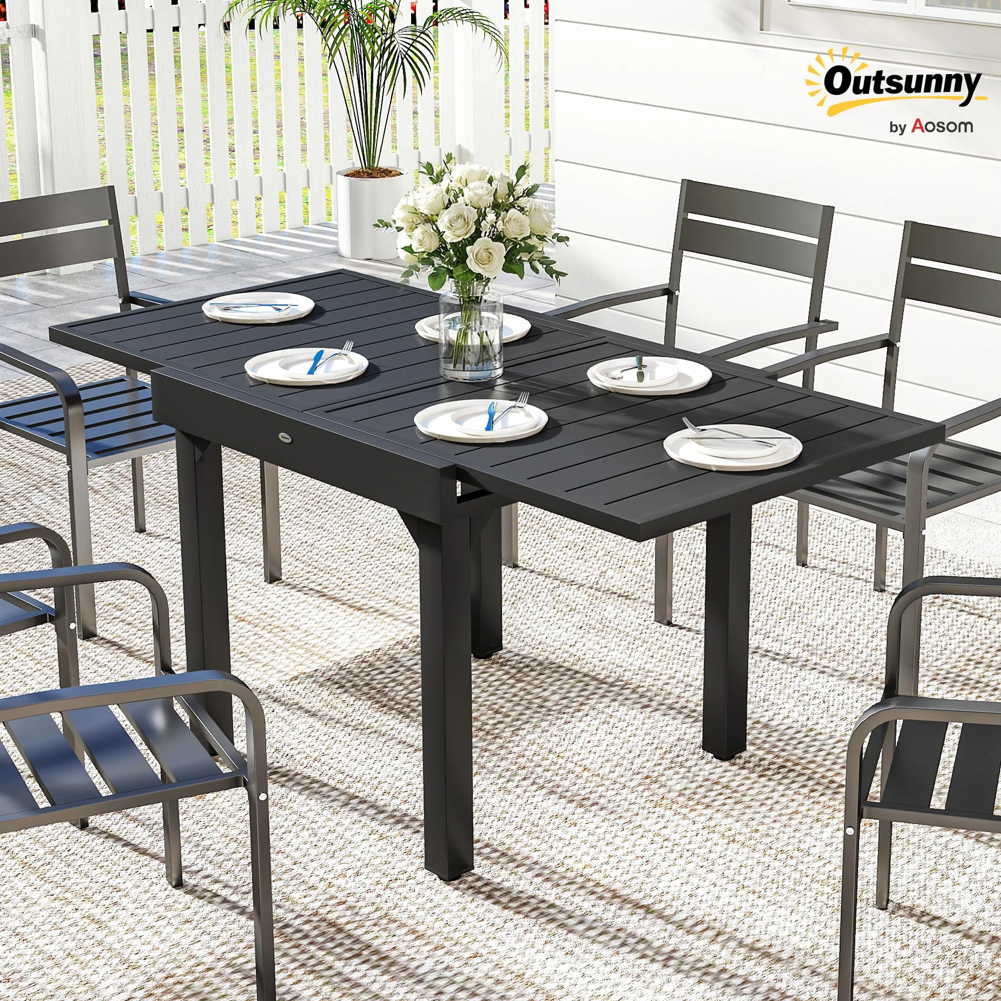 Outsunny Table de jardin extensible 160/80 x 80 x 75 cm aluminium acier noir 4-6 personnes