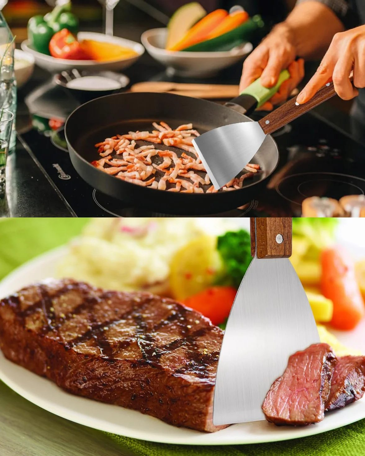Set de Spatules Barbecue Acier Inoxydable avec Retourneur Grillades et Écraseur Burgers