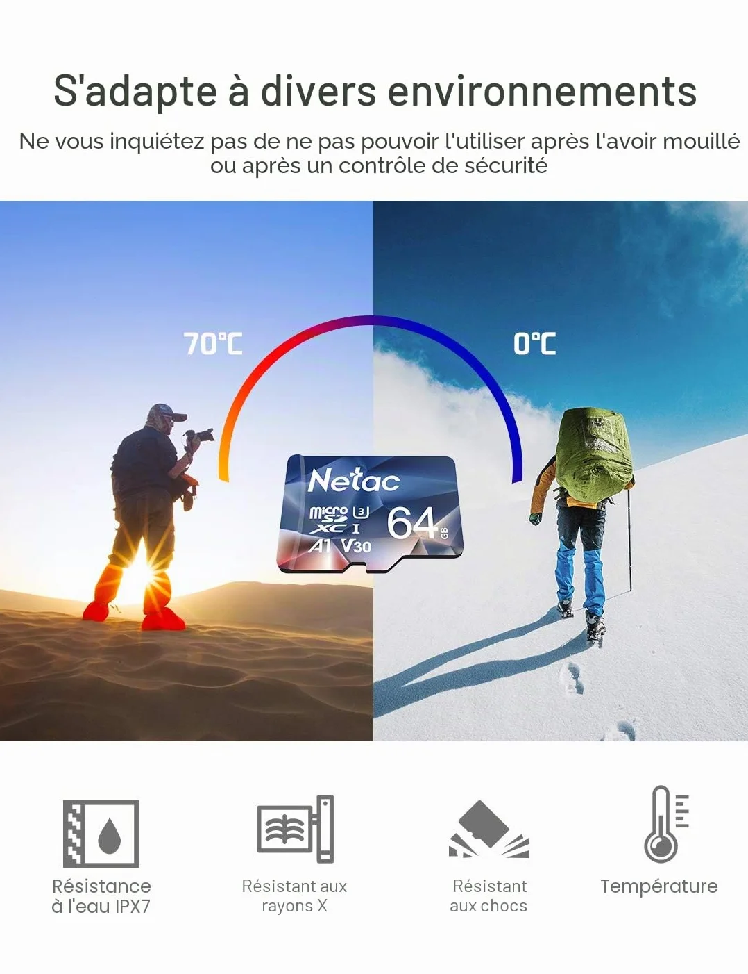 Netac 64GB Carte Mémoire TF Card UHS-I C10 U3 A1 V30 100/30MB/s Haute Vitesse