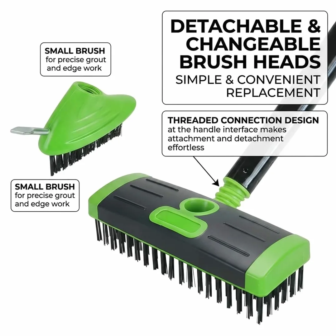Ensemble de brosses désherbantes 3-en-1, Outil pour Joints de pavés avec Long Manche Amovible, Brosse métallique et grattoir pour terrasse, allée, Trottoir et Jardin (Black)