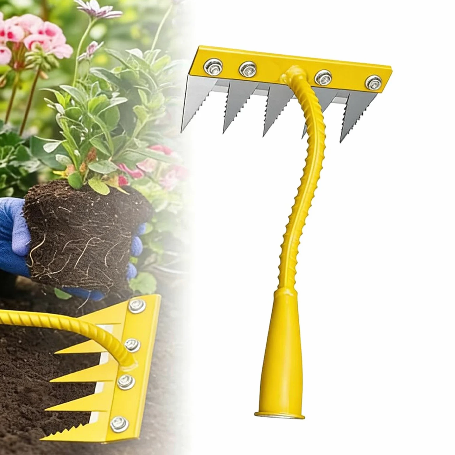 Générique Râteau de Jardin Outil d'ameublissement du Sol Robuste | Outil d'arrachage Pour la cour, le parterre de fleurs, la serre, la pépinière, le verger, la ferme, l'extérieur, le jardin,