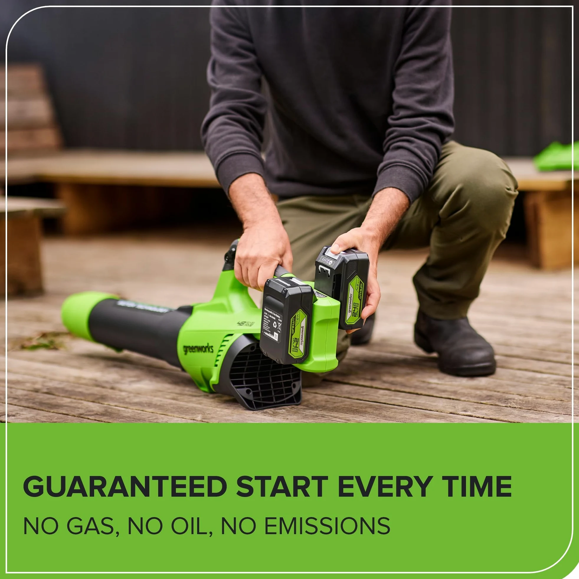 Greenworks 48V(24Vx2) Souffleur à Batterie Axial de Feuilles Sans Fil avec Moteur Sans Balai, Fonction Turbo, 217 km/h, 16,4 m³/min, AVEC Deux Batteries 24V 2Ah et Chargeur, Garantie 3 Ans GD24X2ABK2X