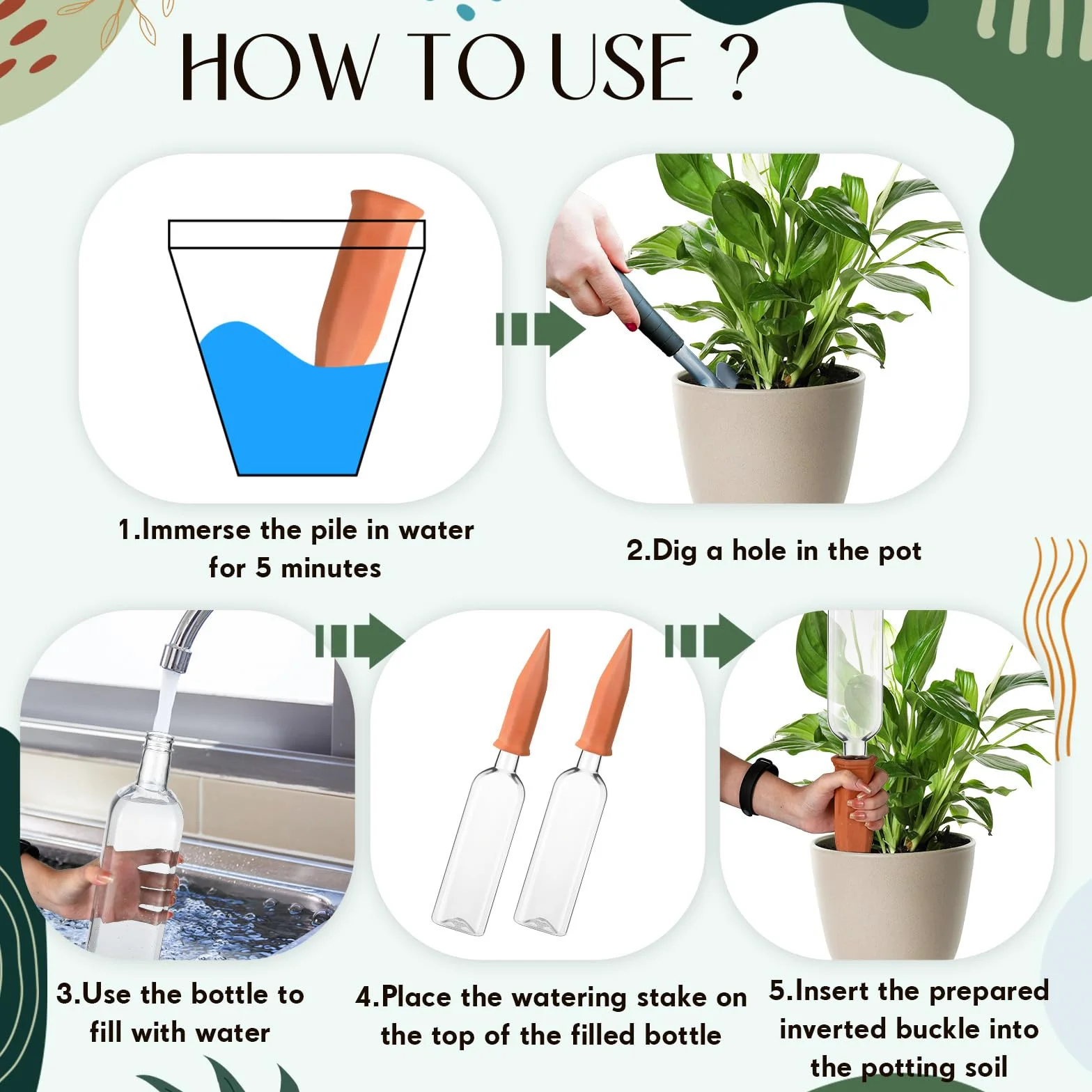 Dandat Lot de 32 dispositifs d'arrosage automatique pour plantes - Bouteilles en plastique de 963,9 g - Avec pointes d'arrosage automatique - Pour intérieur et extérieur