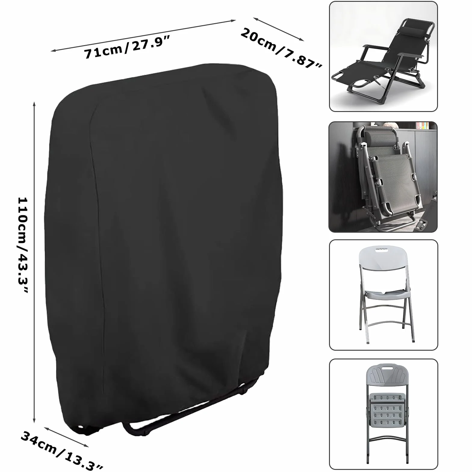 Housse de Protection pour Chaise Longue Pliante Oxford Coupe-Vent Anti-UV Imperméable Noir