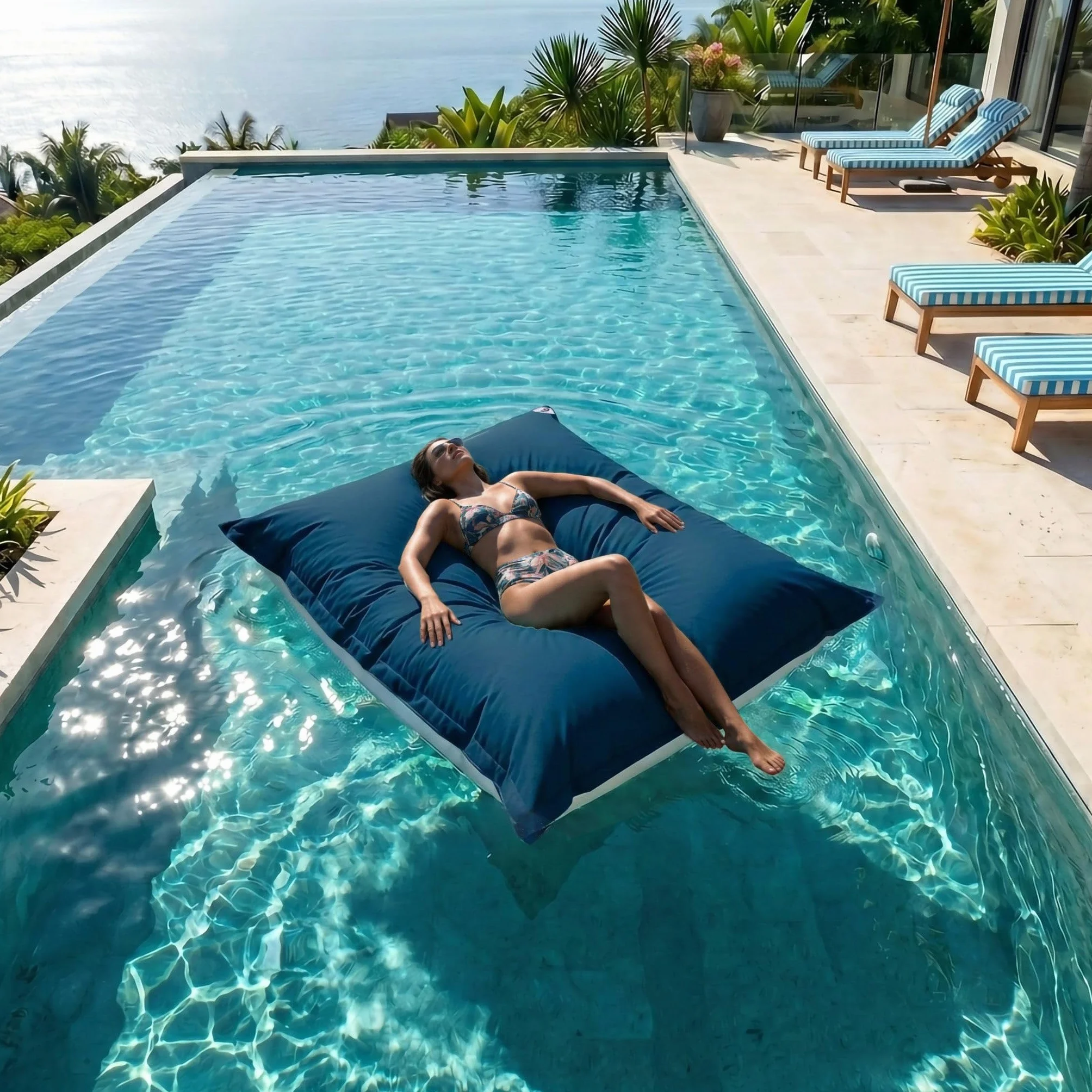 Housse Pouf Géant XXL 180x140cm Déhoussable Flottant Piscine Bleu Pétrole