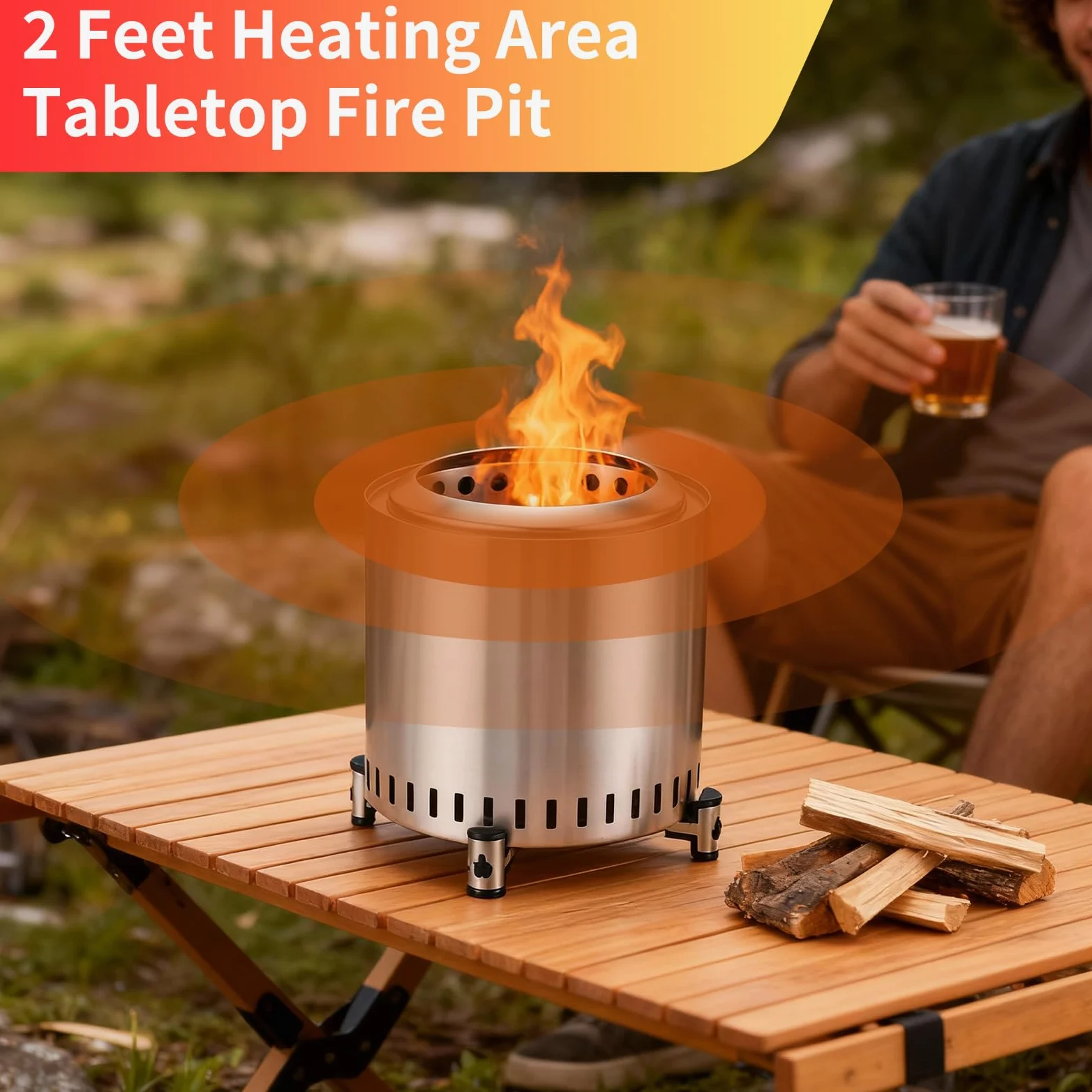 Foyer d'extérieur portable sans fumée en acier inoxydable pour camping, jardin, terrasse, installation facile, rangement compact