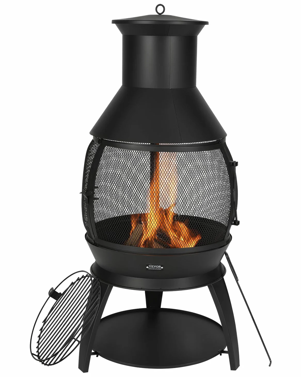 VEVOR Cheminée Extérieur, 559 mm, Poêle à Bois Sphérique en Fer Robuste pour Barbecue et Réchauffer, avec Grille, Couvercle de Cheminée Antirouille, pour Patio, Jardin, Arrière-Cour, en Plein Air