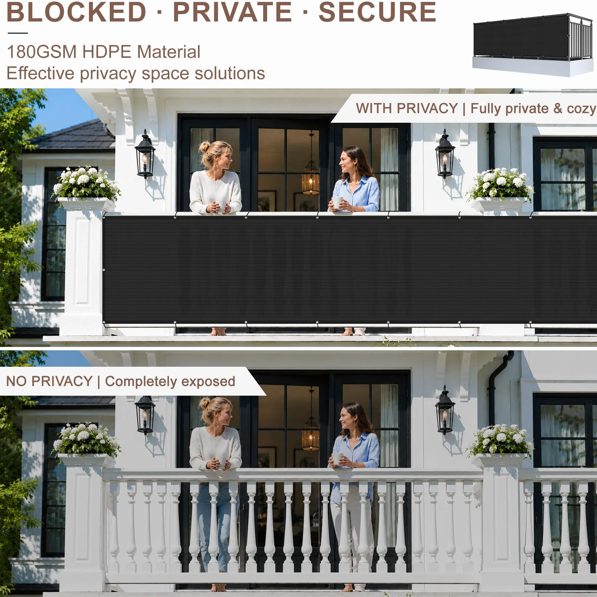 Sunny Guard Brise-vue en maille robuste 0,9 x 3,6 m protection à 90 % noir