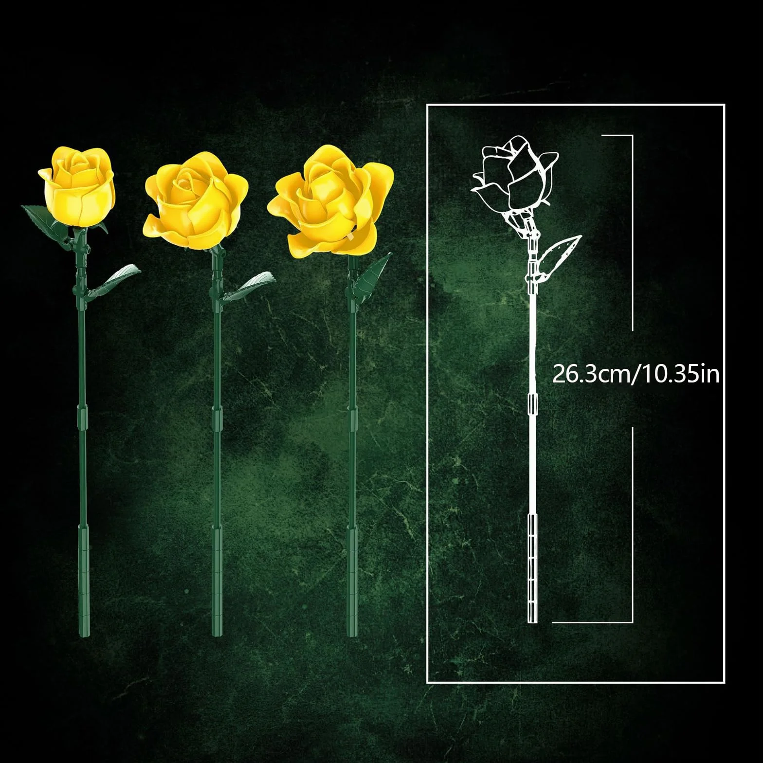 Bouquet de roses jaunes Kit de construction Collection botanique 585 pièces