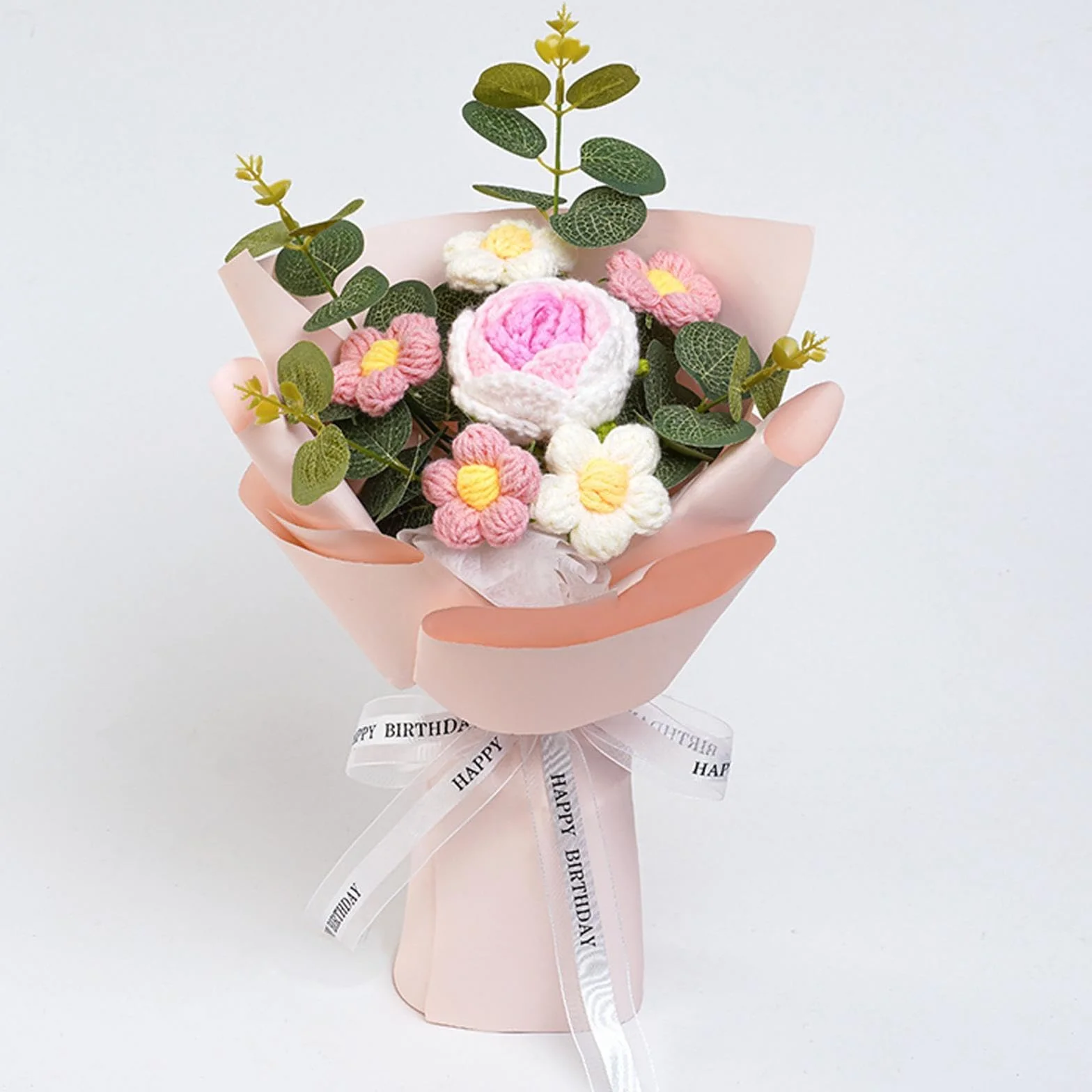 Qianly Rose au Crochet, Fleur Tricotée, Cadeau Saint-Valentin Anniversaire