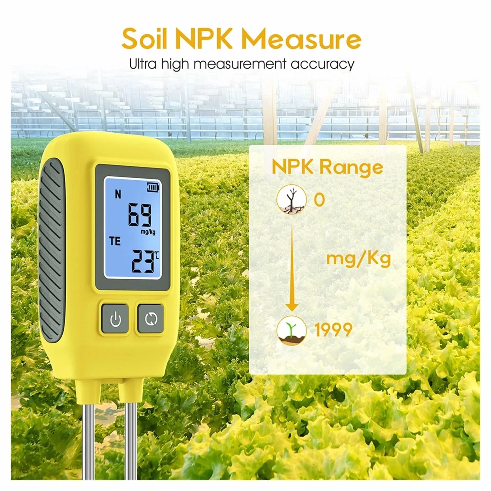 Testeur de Sol NPK avec écran LCD rétroéclairé, détecteur 4 en 1, Compteur nutriments for Engrais, analyseur température for Serre Jardinage, Agriculture