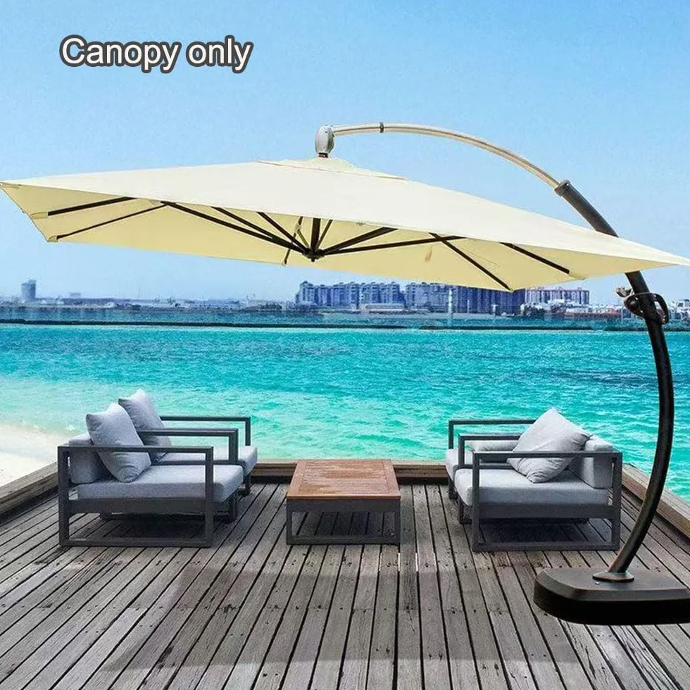 Housse de Rechange Parasol Déporté 2.5x2.5m 8 Baleines Toile de Remplacement Jardin Terrasse Khaki