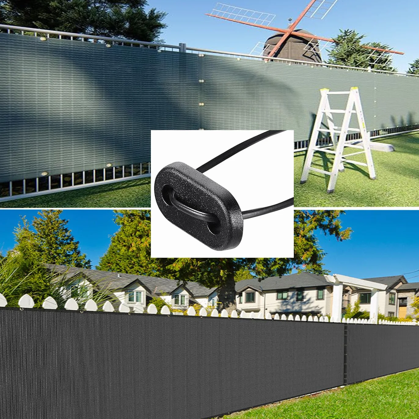 Kit de Fixation pour Panneaux occultants 60 Pièces PVC Résistant aux Intempéries Clôture Jardin Noir