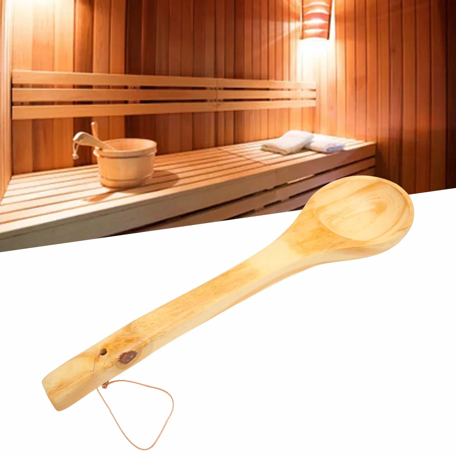 Louche de Sauna 39×10cm Bois Grande Capacité Long Manche pour Sauna Hammam