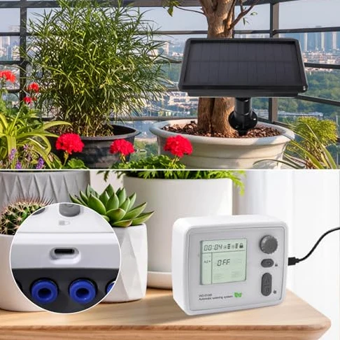 banapoy Kit D'irrigation Solaire Goutte à Goutte, Système D'arrosage Automatique Intelligent avec 2 Pompes 20Pots, Dispositif D'arrosage Balcon Intérieur Jardin Bureau Vacances