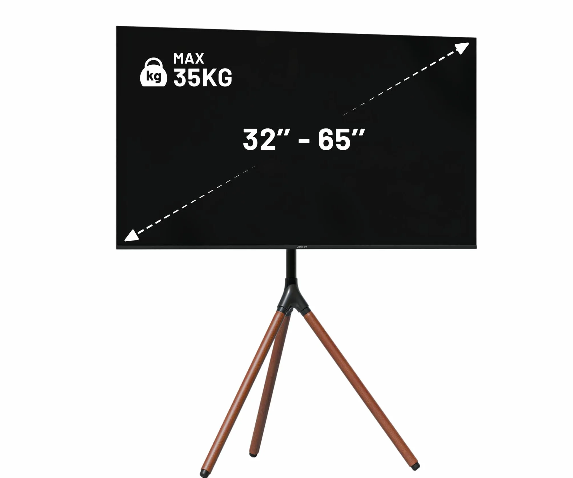 JAPANNEXT Support Trépied Bois pour TV & Écran 32-65 Pouces Charge Max 35 kg Hauteur & Pivot Réglable JN-3265-TRIWOOD