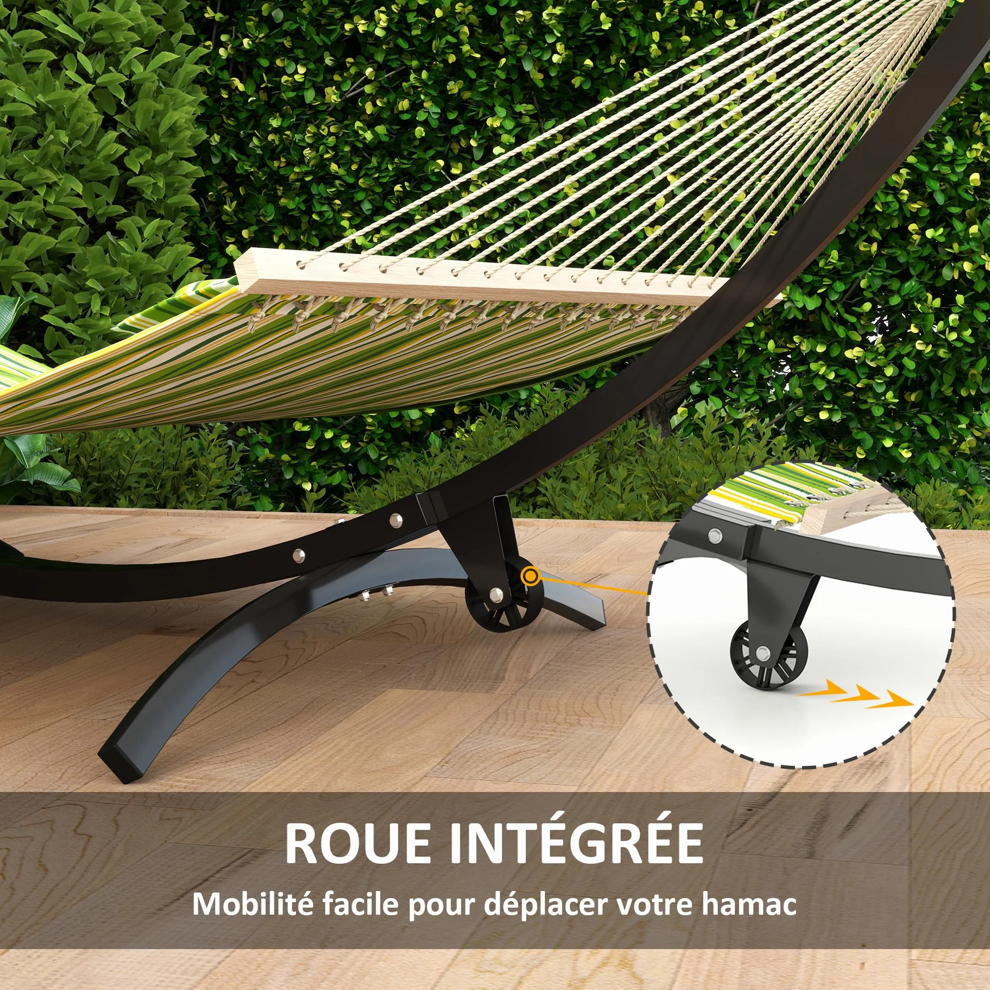 Outsunny Support de hamac en métal avec Roues, 150 kg, 337 x 118 x 118 cm Noir