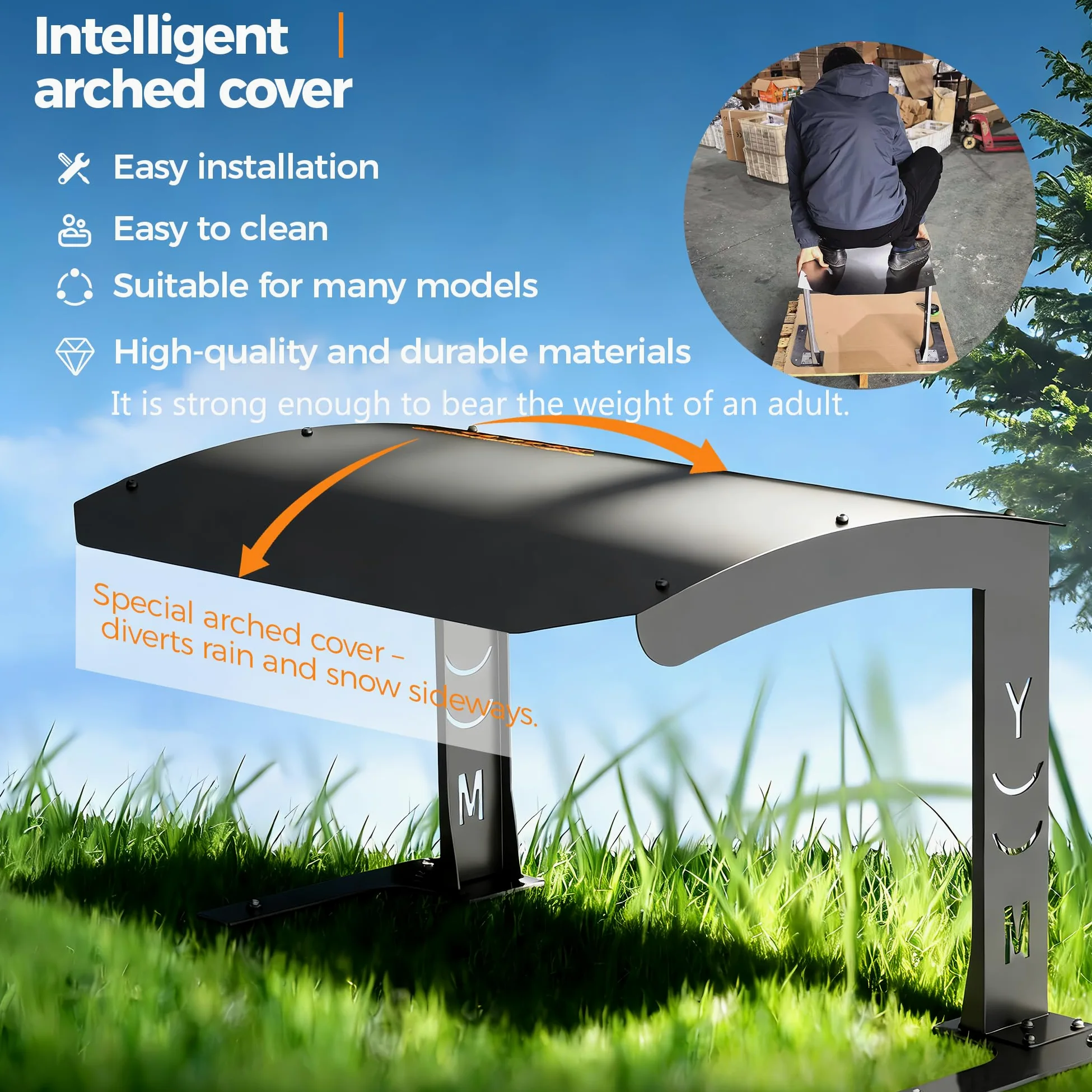 Garage pour tondeuse à gazon – Abri en acier de qualité supérieure – 70 x 55 x 41 cm – Ajustement universel pour les grandes marques – Finition noire électrophorétique résistante aux intempéries