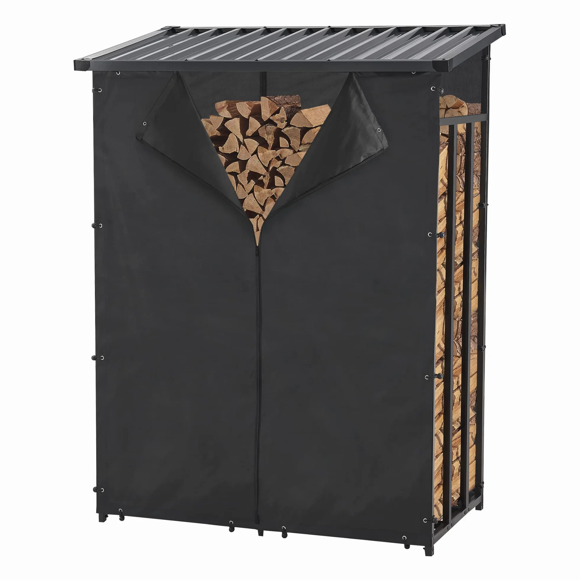 Casa.pro Abri-Bûches Couvert Housse Protection Support Bois de Chauffage Range-Bûches Stockage Extérieur Acier Galvanisé Laqué Polyester Métal Noir