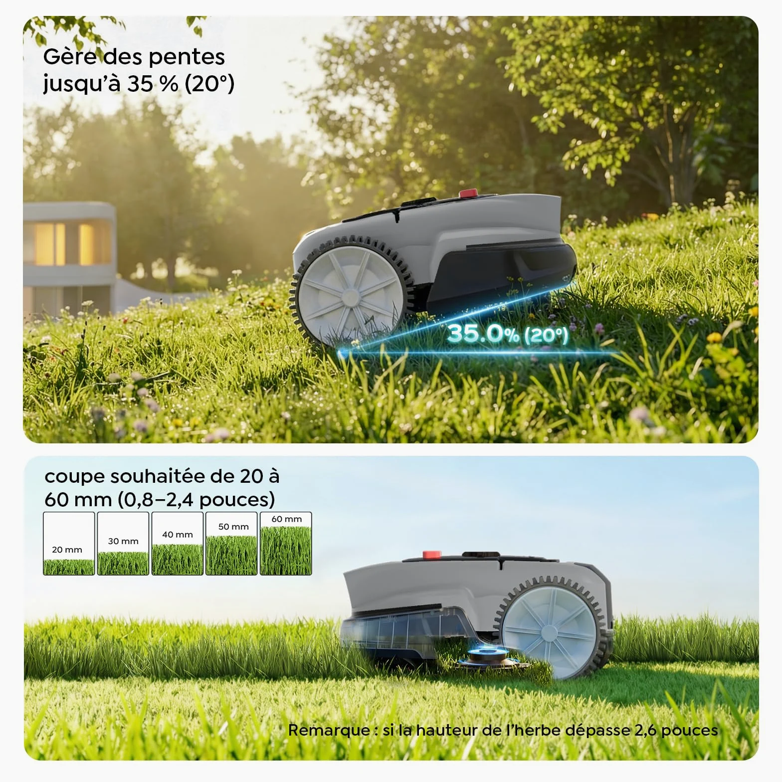 YARDCARE V3 Robot Tondeuse sans câble périphérique, avec Navigation visuelle, détection 150+ Obstacles, contrôle Via appli, 50 DB, Robot Tondeuse pour Petits et Moyens Jardins, Bandes magnétiques