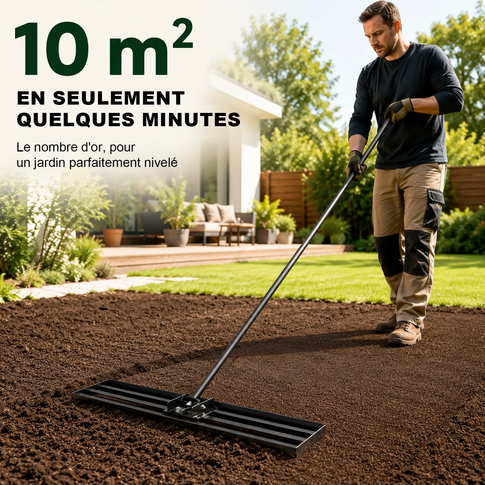 Râteau Niveleur de Gazon 114,3 × 25,4 cm avec Manche en Acier Inoxydable 213 cm, Râteau de Nivellement Extra Large pour Pelouse, Terre, Sable et Terreau, Outil de Jardin Robuste pour Grandes Surfaces