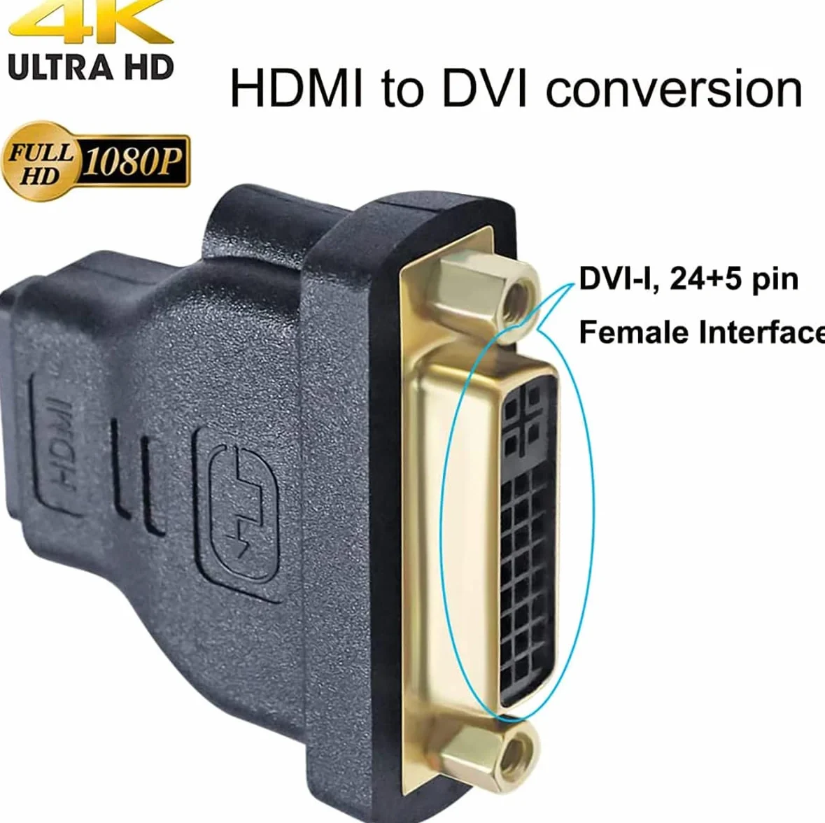 Adaptateur DVI femelle vers HDMI femelle bidirectionnel 24+5 ports 4K 1080p