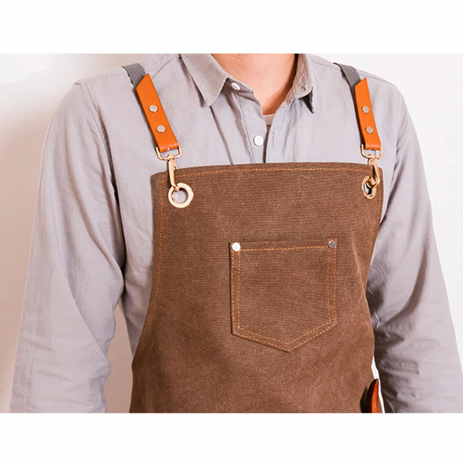 Tabliers, Tablier de chef croisé for homme et femme, avec bretelles réglables grandes poches, en toile, bleu
