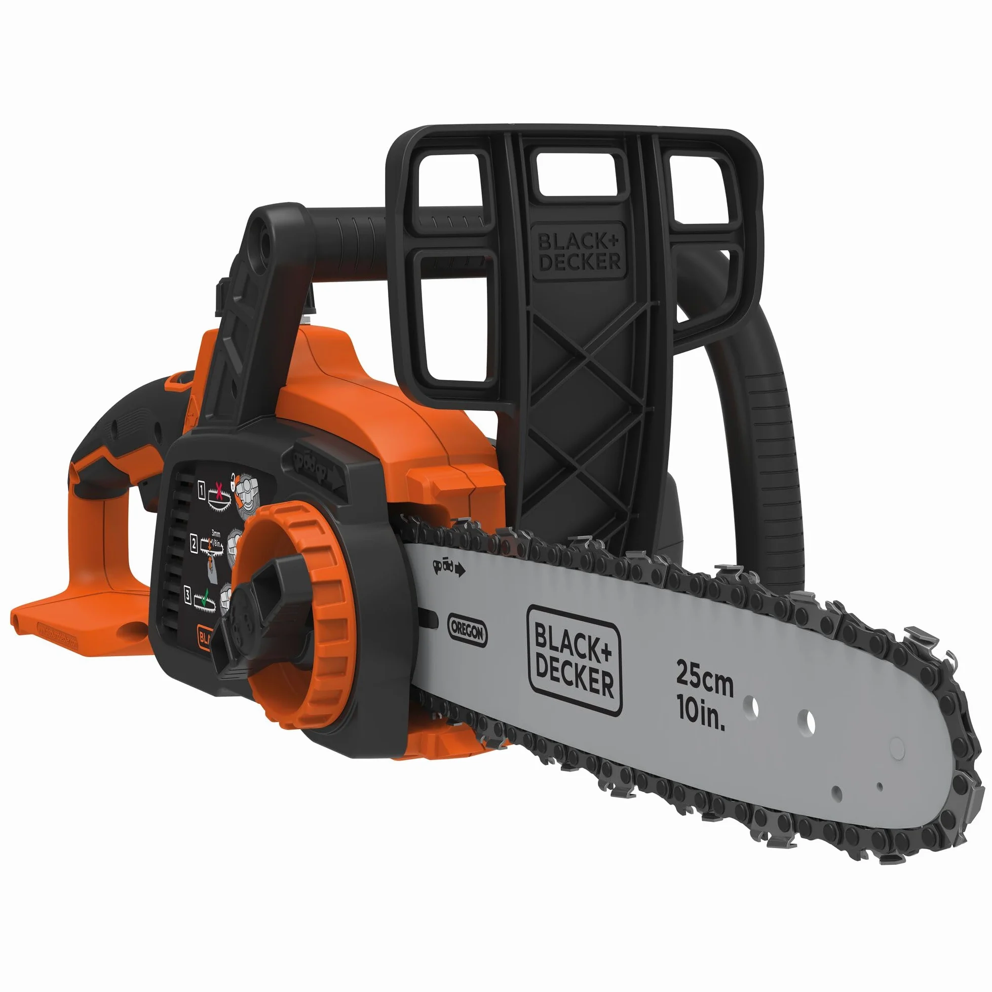 BLACK+DECKER Tronçonneuse Sans Fil 18V, Tronçonneuse Electrique 25 cm avec Réservoir 55 ml, Lubrification Semi-Automatique, Tendeur de Chaine Sans Outil, Sans Batterie, Ni Chargeur, GKC1825LB-XJ