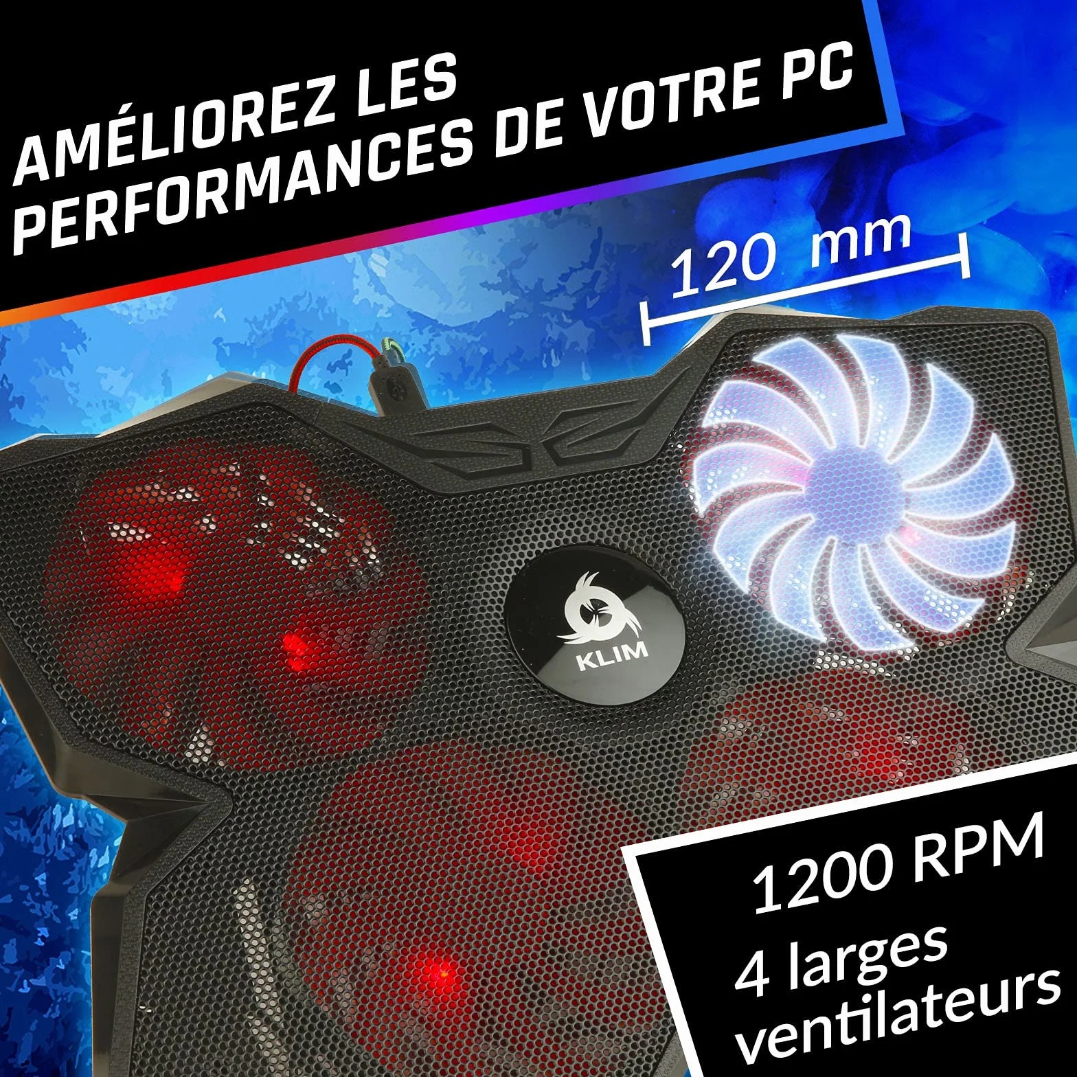 KLIM Wind Refroidisseur PC Portable 4 Ventilateurs Silencieux pour Laptop Mac PS5 PS4