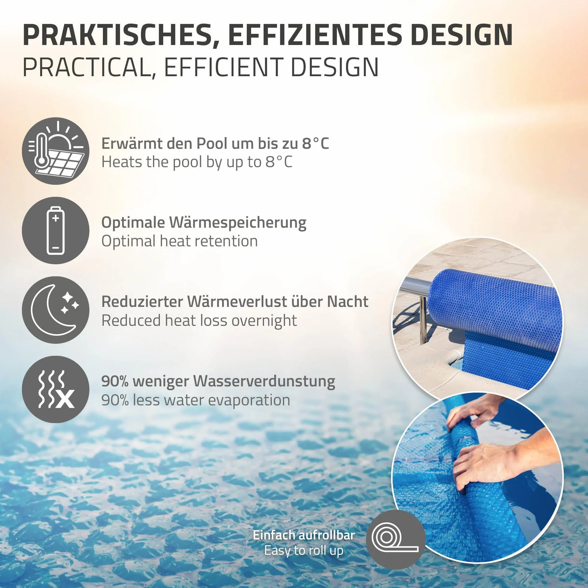 ECD Germany Bâche Solaire de Piscine Ronde Ø 366 cm Bleue, 120µm, Film à Bulles Découpable