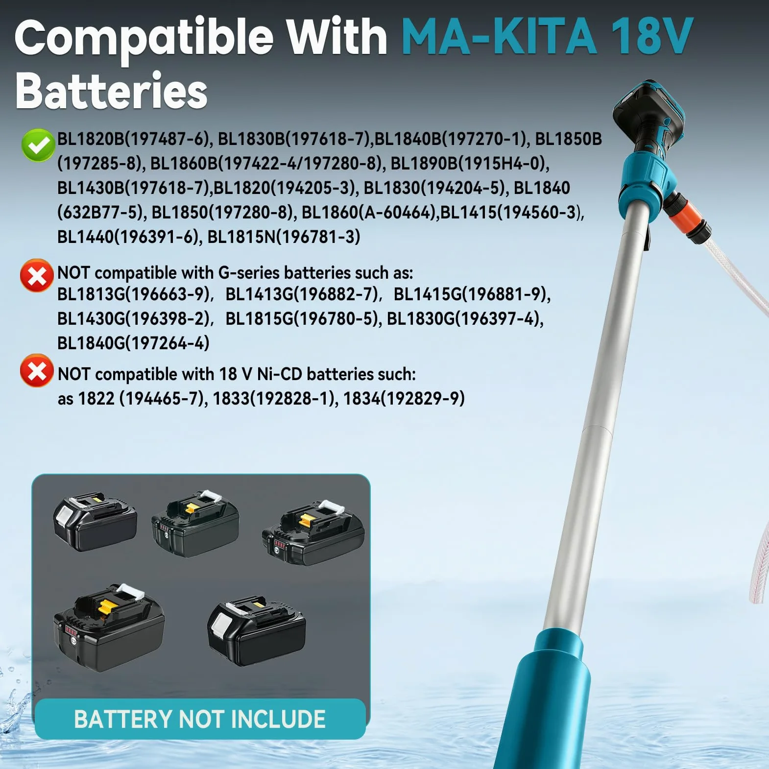 Pompe de transfert d'eau sans fil compatible avec batterie Makita 18 V, 16 000 tr/min, pompe submersible portable pour piscine, jardin, étang, bateau, barils de pluie, drainage