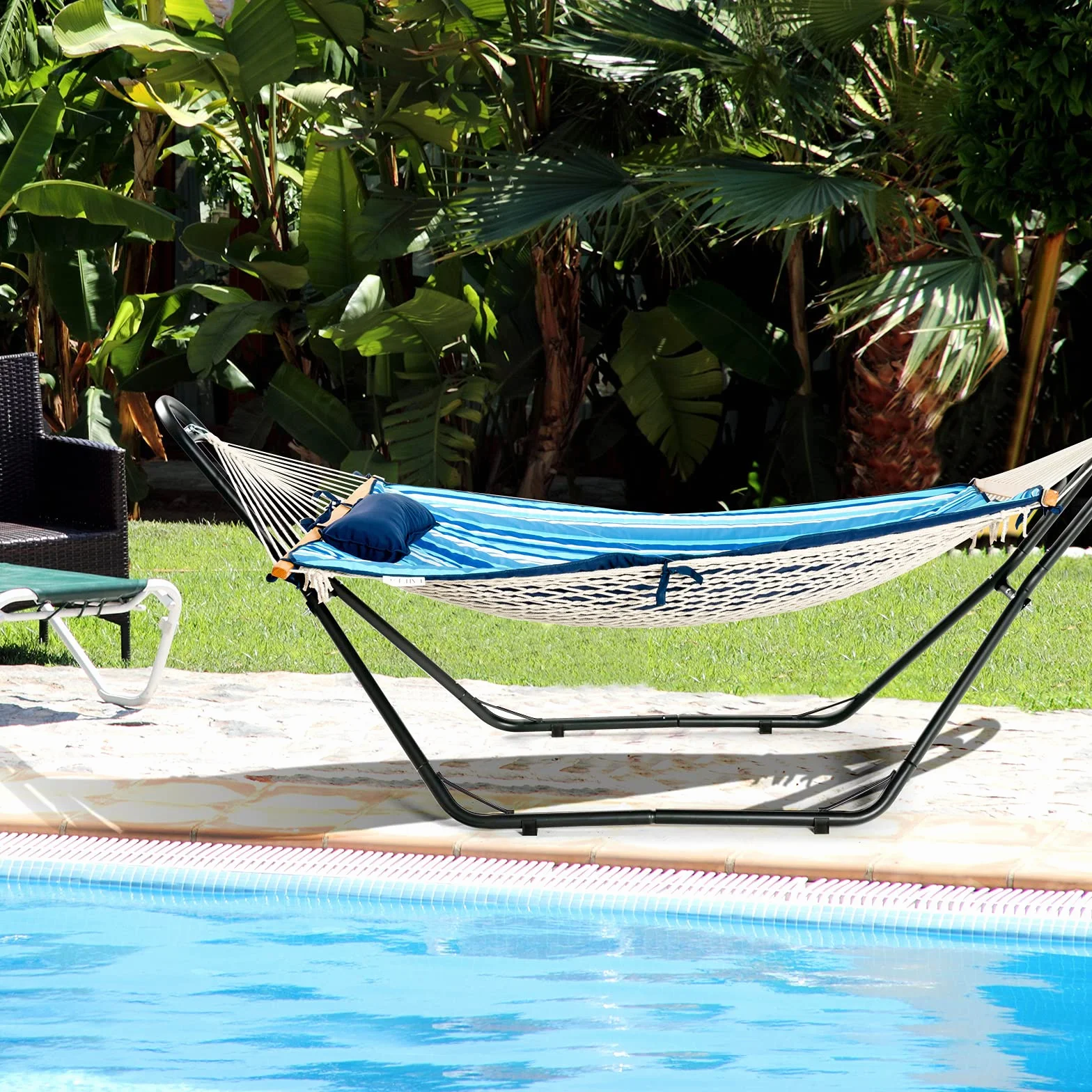 Costway Support de Hamac Double en Métal 200 kg H280x95x115 cm Ajustable Noir pour 2 Personnes
