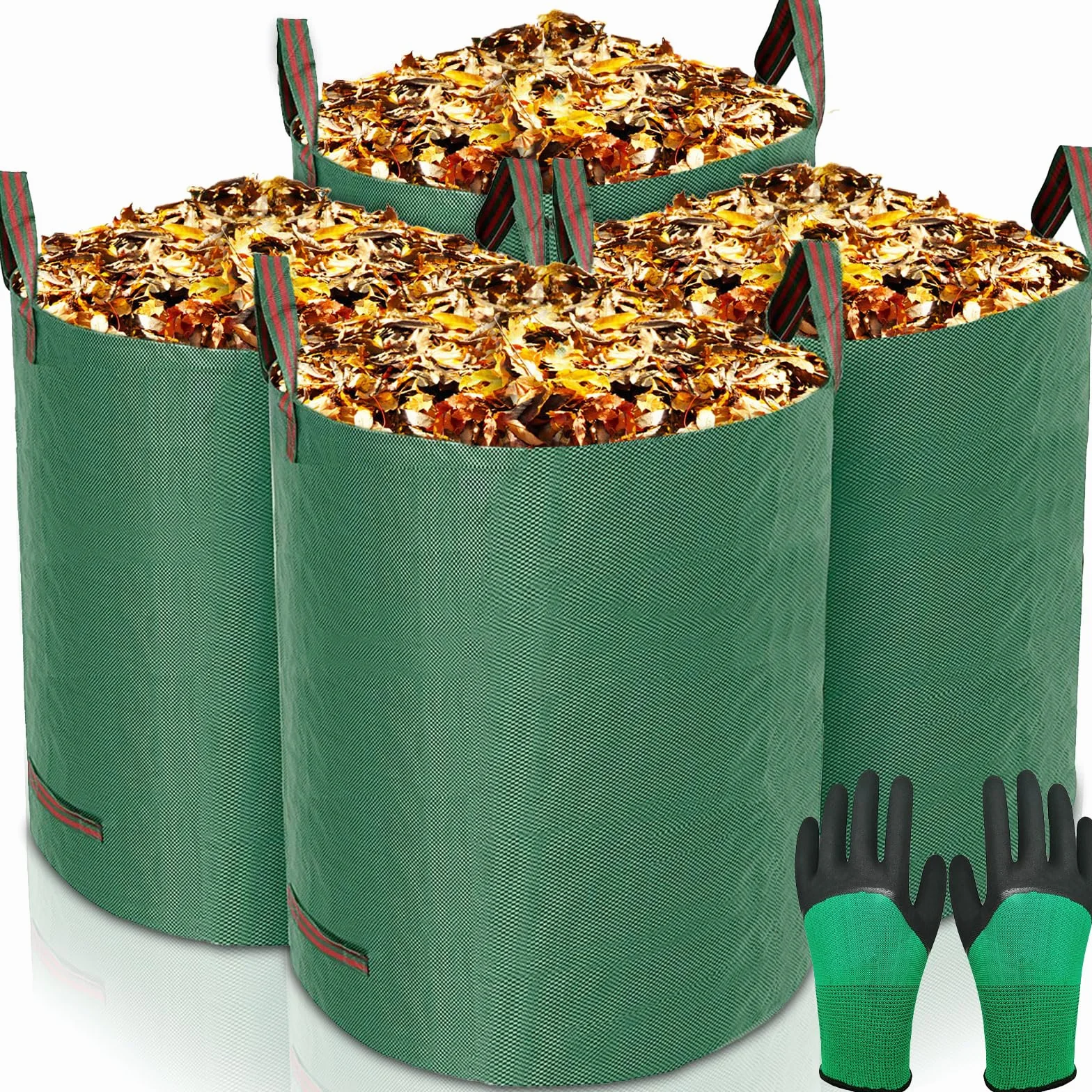 Sacs de Jardin 4x272L Polypropylène Robuste Pliables Réutilisables Étanches avec Poignées
