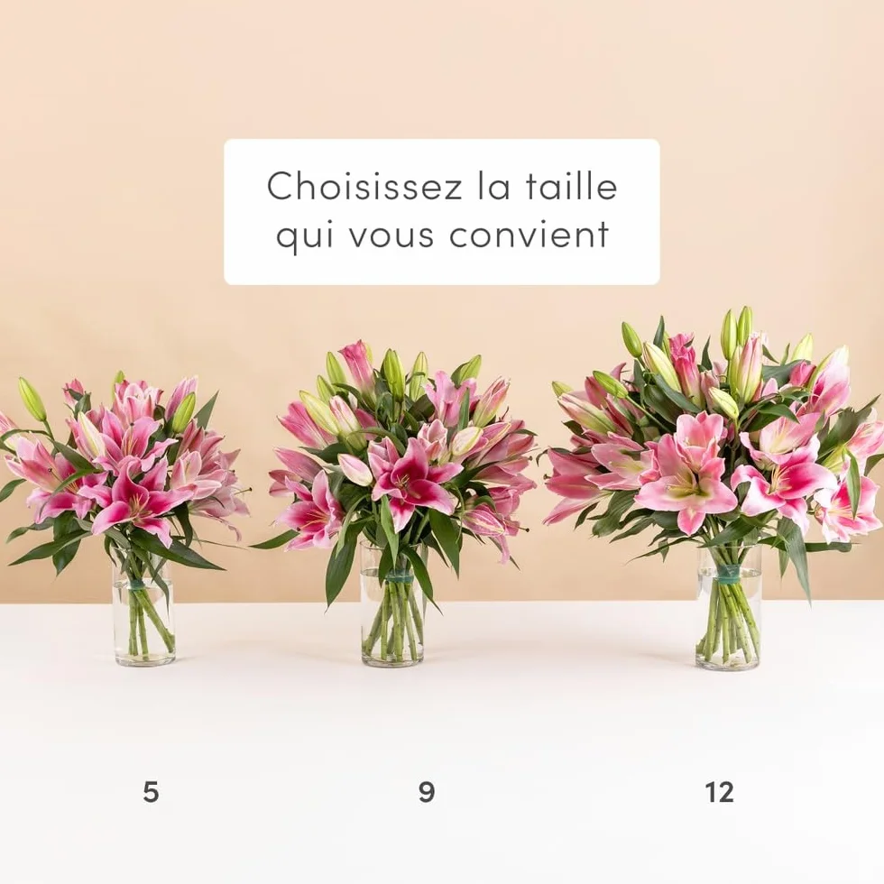 Bouquet de Lys Roses Fraîches, env. 5 Tiges