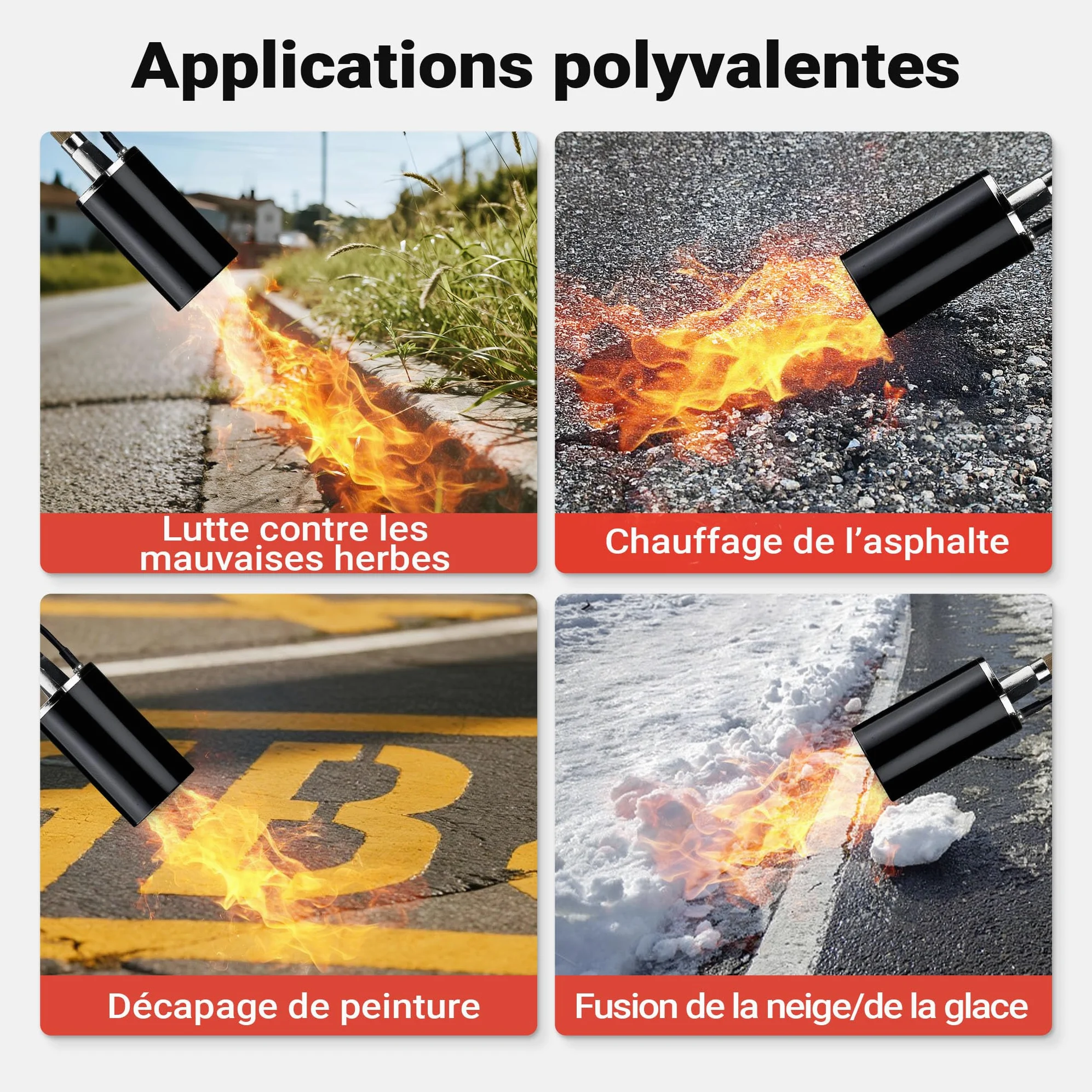 Wiltec Brûleur de mauvaises herbes avec allumeur piézoélectrique jusqu'à 1850 °C dispositif de combustion de 120 kW, appareil de flammage pour mauvaises herbes, brûleur de toiture avec tuyau de 5 m