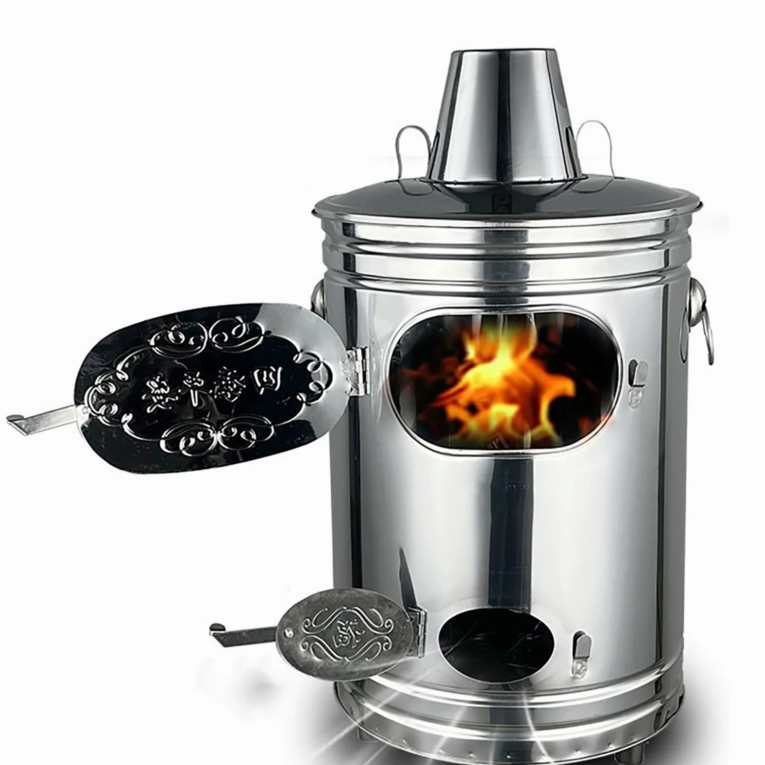 Baril de combustion en acier inoxydable avec cheminée et tuyau d'échappement, bac d'incinération de jardin pour papier, feuilles, déchets, feu de joie dans le jardin, comprend un crochet de feu