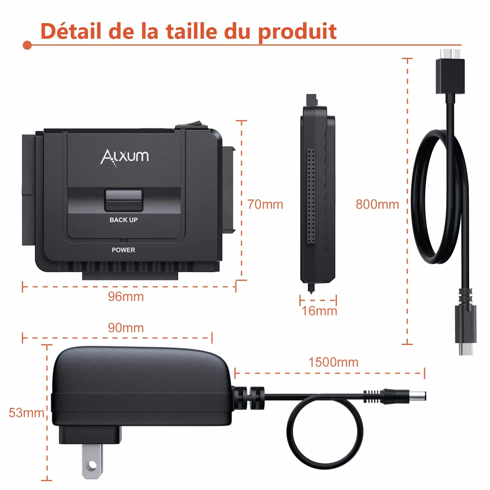 Alxum Adaptateur USB 3.0 vers IDE/SATA Disque Dur 2.5/3.5 Pouces HDD SSD avec Alimentation DC 12V 2A