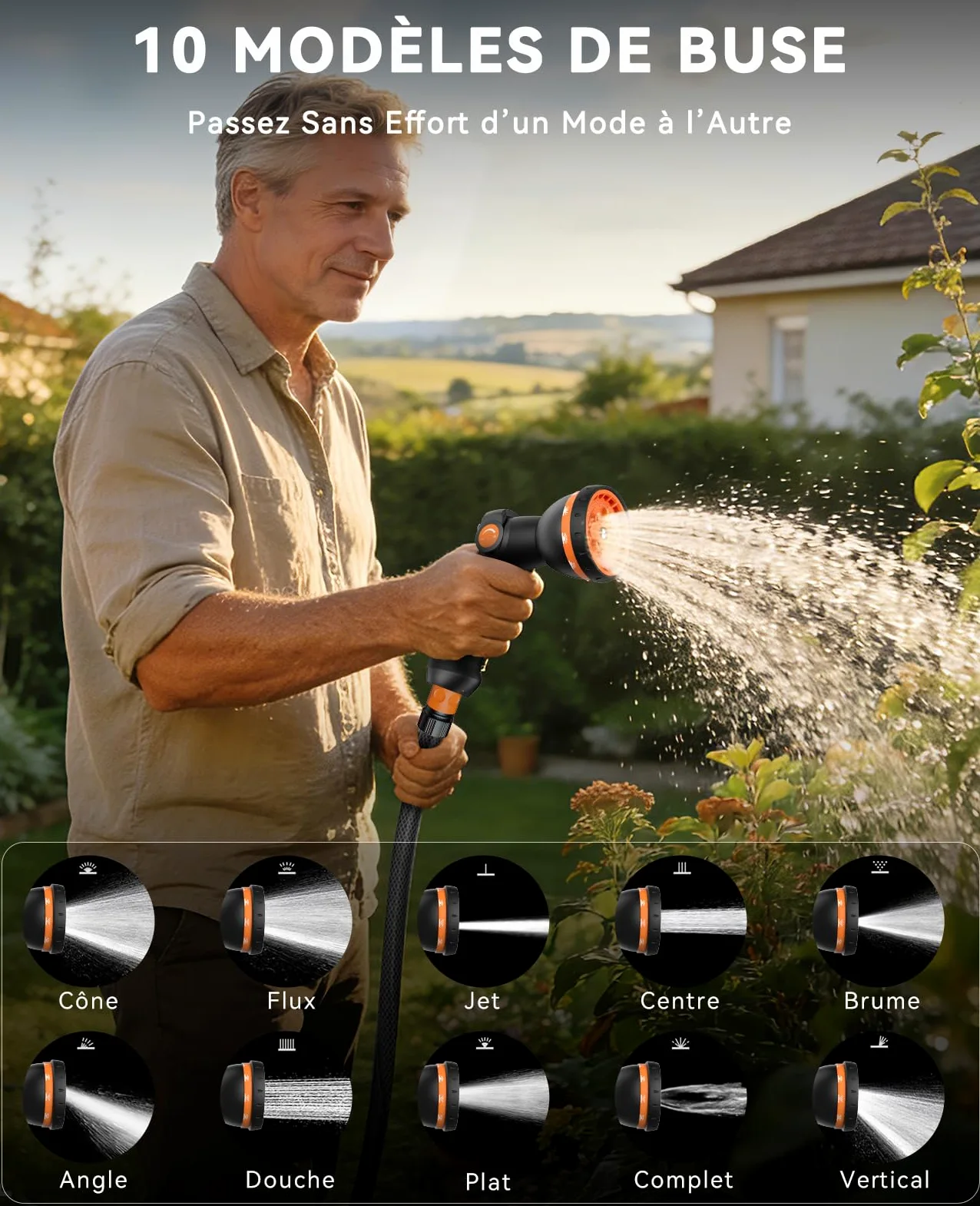 Sunpow Enrouleur de Tuyau d'Arrosage 30m x 16mm,Rétraction Automatique | Avec Buse 10 Positions,Blocage à N'importe Quelle Longueur, Raccords Pivotants à 180° Pour La Pelouse et Le Jardin